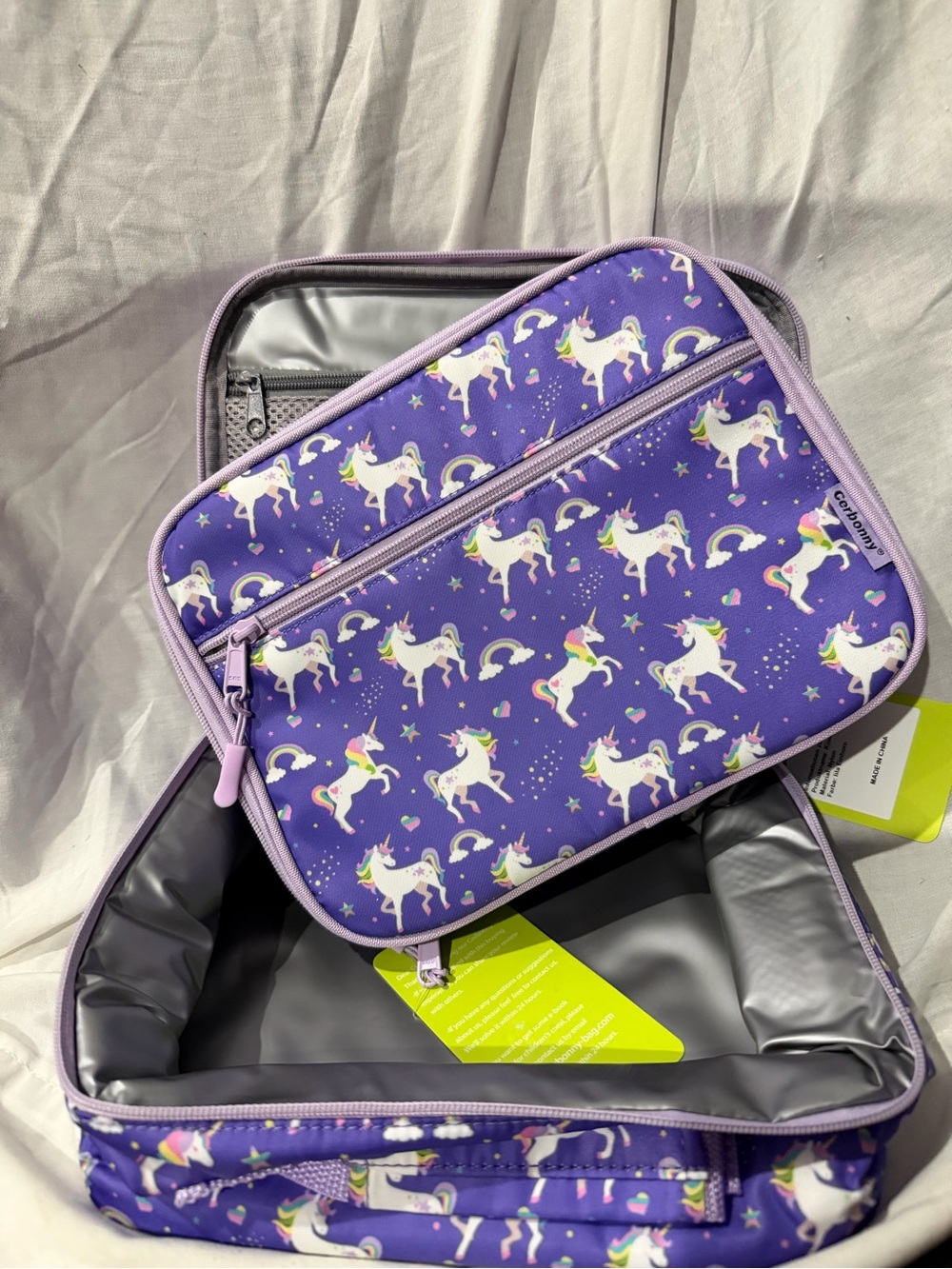 Kids Unicorn Lunch Box and Snack Bag Set - Purple